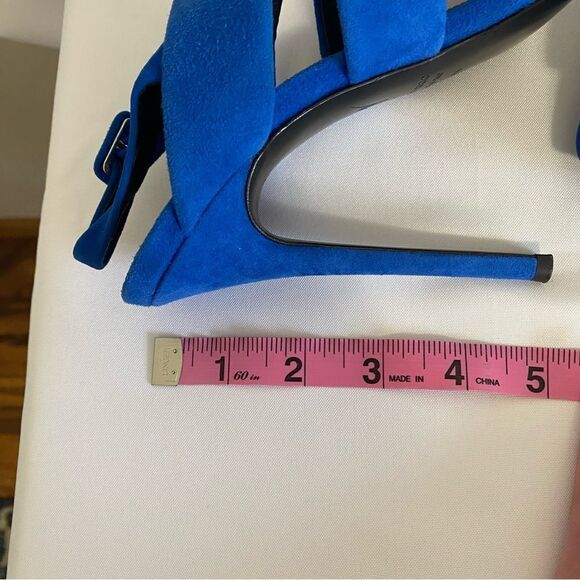 GIUSEPPE ZANOTTI Blue Suede Strappy Slingback Heels - Picture 7 of 10